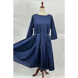 MANUELLE GUIBAL Sz 1 S Small Navy Blue Cotton Midi Dress
